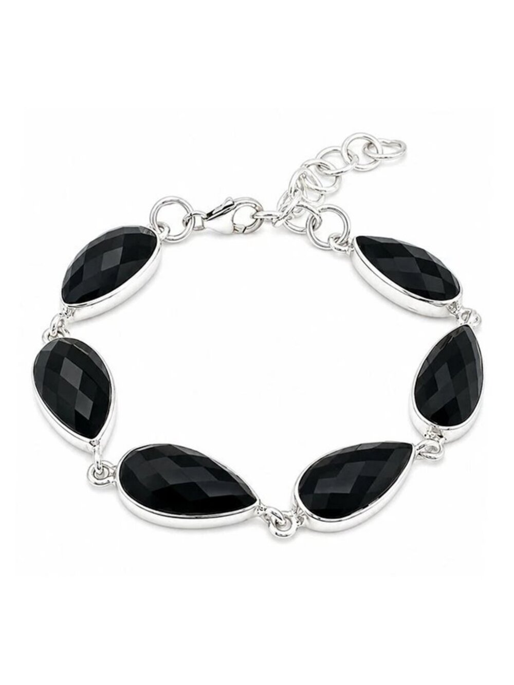 Genuine 56.50 Cts Black Onyx Bracelet .925 Sterling Silver